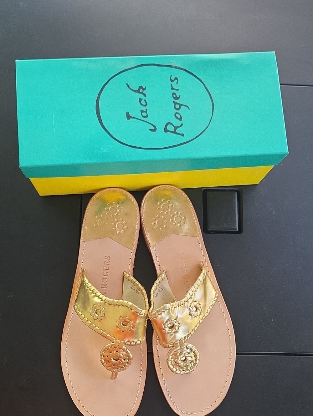 Jack Rogers Gold Metallic Leather Thong Sandals